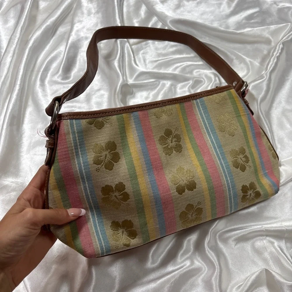 y2k Shoulder Bag Multi Color Excellent St Johns Bay Hibiscus Stripe Baguette